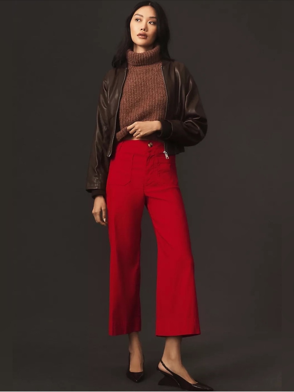 NWT Maeve The Colette Red High-Rise Cropped Wide-Leg Pants